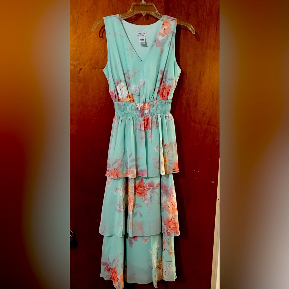 Alexa B Nites Seafoam green flowered tank dress